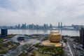 Aerial view of Hangzhou Civic Square and Qiantang River Royalty Free Stock Photo