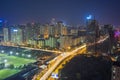 Aerial view of Hanoi skyline cityscape at night. Le Van Luong - Khuat Duy Tien intersection , Cau Giay district