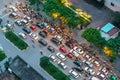 Aerial view of Hanoi traffic at Nguyen Chi Thanh street at rush hour in 2020 Royalty Free Stock Photo