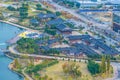 Aerial view of Hanok village at Songdo Central park at Incheon, Republic of Korea