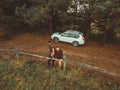 aerial view of happy couple country rural scenic