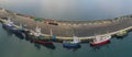 Aerial view in harbor with boats in coast of Galicia,Spain. Drone Photo