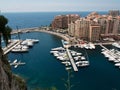 Aerial View Of The Harbor Of Fontvieille With Coastline Buildings And Parked Boats, Monaco