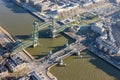 Aerial view harbor Koningshaven with old bridges, Rotterdam, The Netherlands Royalty Free Stock Photo