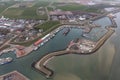 Aerial view harbor Oudeschild at Dutch island Texel