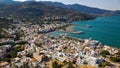 Aerial view of the harbour in the holiday town of Elounda on the Greek island of Crete Royalty Free Stock Photo