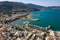 Aerial view of the harbour in the holiday town of Elounda on the Greek island of Crete Royalty Free Stock Photo