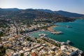 Aerial view of the harbour in the holiday town of Elounda on the Greek island of Crete Royalty Free Stock Photo