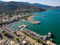 Aerial view of the harbour in the holiday town of Elounda on the Greek island of Crete Royalty Free Stock Photo