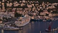 Aerial view of harbour Port Lympia with moored cruise ship MS Amera in Nice, France at the French Riviera in the evening.