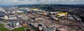 Aerial view of Harland and Wolff and Shipyard Dockyard where RMS Titanic was built Titanic Quarter Belfast Northern Ireland