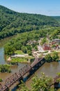 Aerial view of Harpers Ferry, West Virginia seen from Maryland Heights Overlook Royalty Free Stock Photo