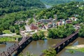 Aerial view of Harpers Ferry, West Virginia seen from Maryland Heights Overlook Royalty Free Stock Photo