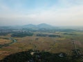 Aerial view harvested paddy field