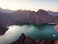 Aerial view of Hatta dam lake in Dubai emirate of UAE Royalty Free Stock Photo