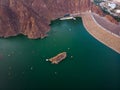 Aerial view of Hatta dam lake in Dubai emirate of UAE