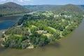 Aerial view of the Hawksbury River and Wisemans Ferry, Australia