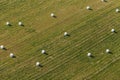 Aerial view of hay bales on the field Royalty Free Stock Photo