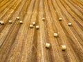 Aerial view of hay bales on harvest field Royalty Free Stock Photo