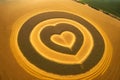 Aerial View of Heart Shaped Crop Circles - Generative AI