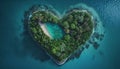 aerial view of heart-shaped green tropical island in ocean. generated by AI Royalty Free Stock Photo