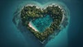 aerial view of heart-shaped green tropical island in ocean. generated by AI Royalty Free Stock Photo