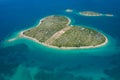 Aerial view of heart shaped island of Galesnjak in Zadar archipelago. Dalmatia region of Croatia
