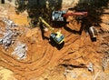 Aerial view of heavy equipment preparing a work site for building construction Royalty Free Stock Photo