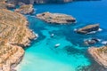 Aerial view from the height of the heavenly Blue Lagoon on the island of Comino Malta Royalty Free Stock Photo