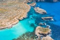 Aerial view from the height of the heavenly Blue Lagoon on the island of Comino Malta Royalty Free Stock Photo