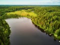 Aerial view of Helgtrask lake in Sipoonkorpi national park of Finland