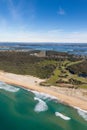 Aerial view from helicopter of Black Smiths beach - Lake Macquarie and Pelican Airport Royalty Free Stock Photo