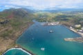 Aerial view from a helicopter over the magnificent blue bay, Lihue, Kauai, Hawaii