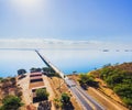 Aerial view of the Helio Serejo bridge on the borders between MS Royalty Free Stock Photo