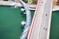 aerial view of Helix bridge and traffic Singapore