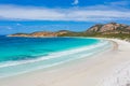 Aerial view of Hellfire bay near Esperance viewed during a cloudy day, Australia