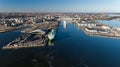 Aerial view of Helsinki Baltic Sea Finnish Bay lagoon area. Cruise liner depart from the port of Helsinki to Tallin