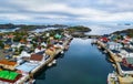 Aerial view of Henningsvaer fishing village on Lofoten islands in Norway Royalty Free Stock Photo