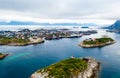 Aerial view of Henningsvaer fishing village on Lofoten islands in Norway Royalty Free Stock Photo