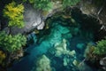 aerial view of a hidden forest lagoon