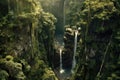 aerial view of a hidden waterfall in dense forest Royalty Free Stock Photo