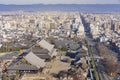 Aerial view of Higashi Honganji and Kyoto downtown cityscape