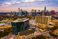 Aerial view high above Colorful Sunset over Austin Texas Modern Downtown CItyscape Royalty Free Stock Photo