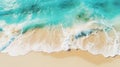 Aerial view of high resolution sea waves crashing and splashing on sandy beach shore Royalty Free Stock Photo