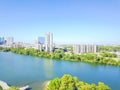 Aerial view high-rise condo buildings along Colorado River near Royalty Free Stock Photo