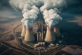 Aerial view of high smoke stacks with smoke emission. Problems of ecology. AI generated Royalty Free Stock Photo
