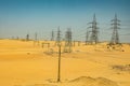 Aerial view High voltage metal post. High-voltage tower Top view desert landscape egypt assuan Royalty Free Stock Photo