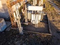 Aerial view of a high voltage power distribution substation. Electricity power substation plant. Transformer Royalty Free Stock Photo