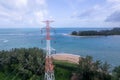 Aerial view high voltage steel power pylons Transmission tower supporting high voltage power line Tower of power lines in the Royalty Free Stock Photo