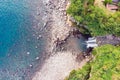 Aerial View of The High Waterfall Jeongbang and Lagoon on Jeju Island Royalty Free Stock Photo